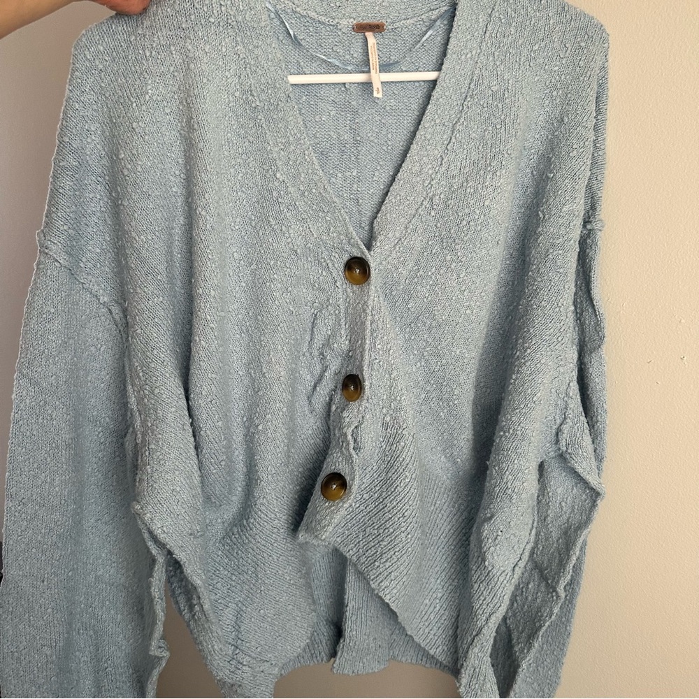Free People Found My Friend Cardi Aqua Haze size small S oversized cardigan - Picture 4 of 7